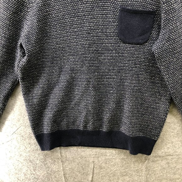 J. Crew Shawl Collar Wool Sweater Mens M Navy Blue Pullover Birdseye Lambswool - Picture 4 of 10